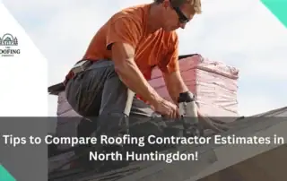 Roofing contractor inspecting a roof with pink insulation in North Huntingdon.