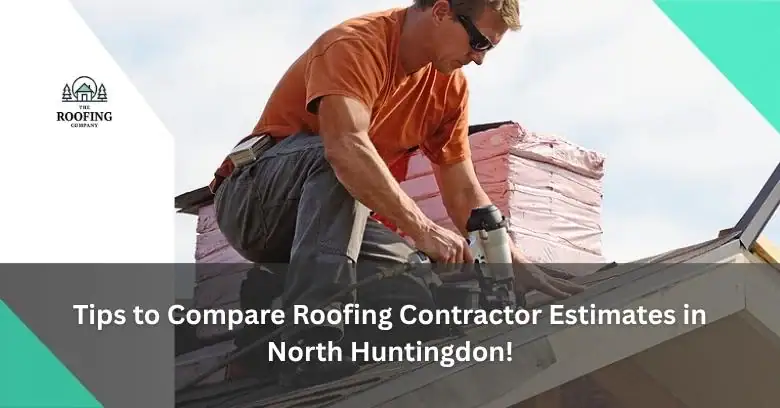 Roofing contractor inspecting a roof with pink insulation in North Huntingdon.